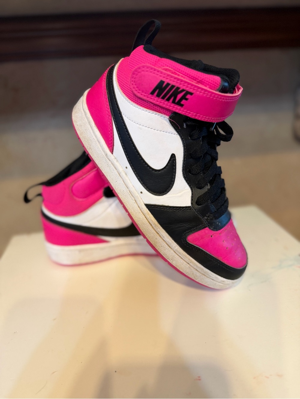 Nike High-Top Sneakers in Hot Pink, Black & White Kid 4 Women's 6-6.5